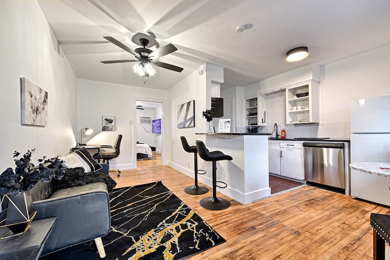 Furnished living room in a pet-friendly CityPlace BnB suite